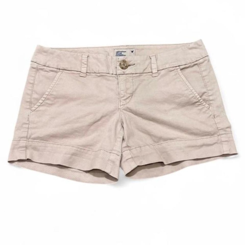 American Eagle Chino Midi Shorts Khaki –Tan/Beige low rise minimalist Size 0